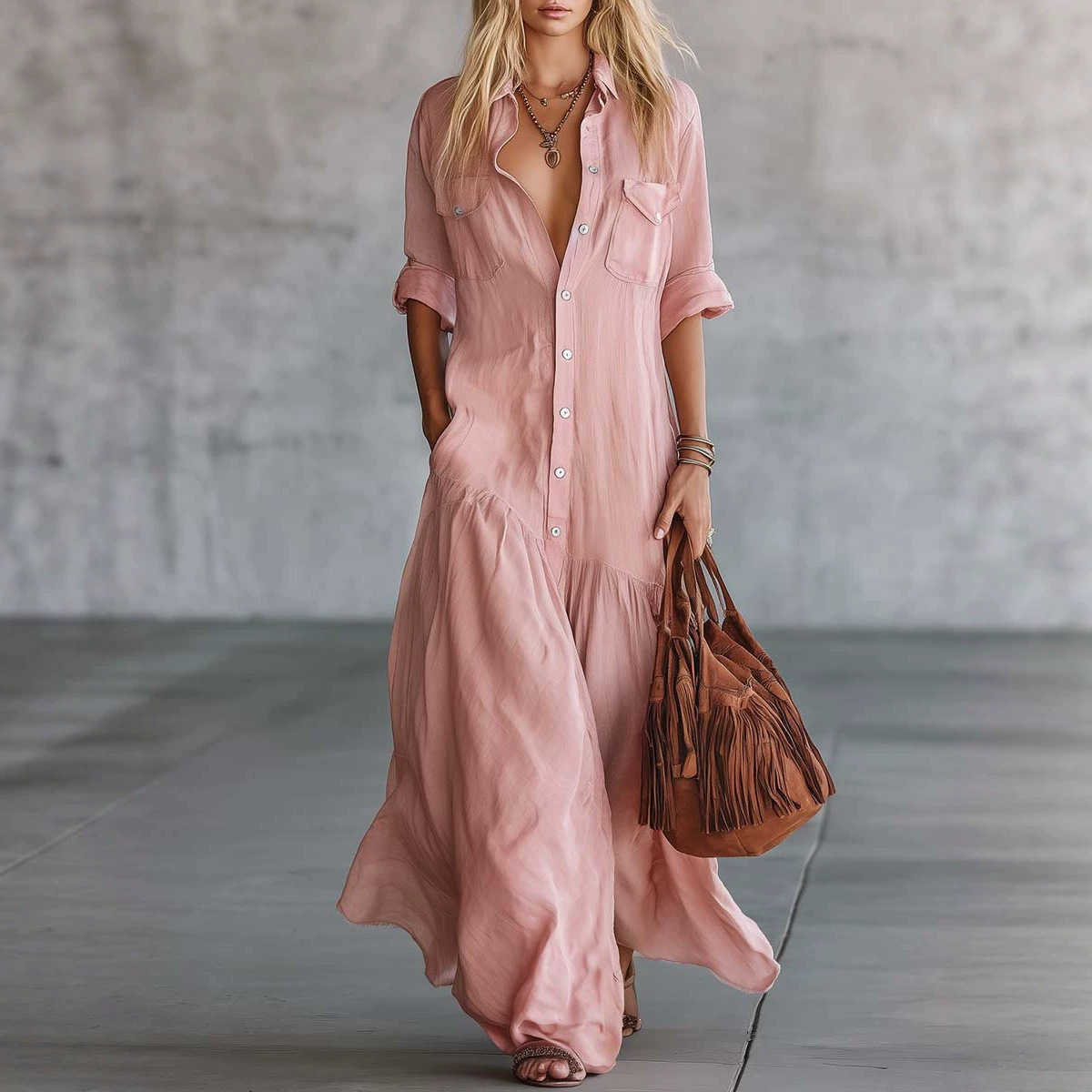 Casual Loose Linen Shirt Dress - Abito Camicia Lungo Estivo da Donna