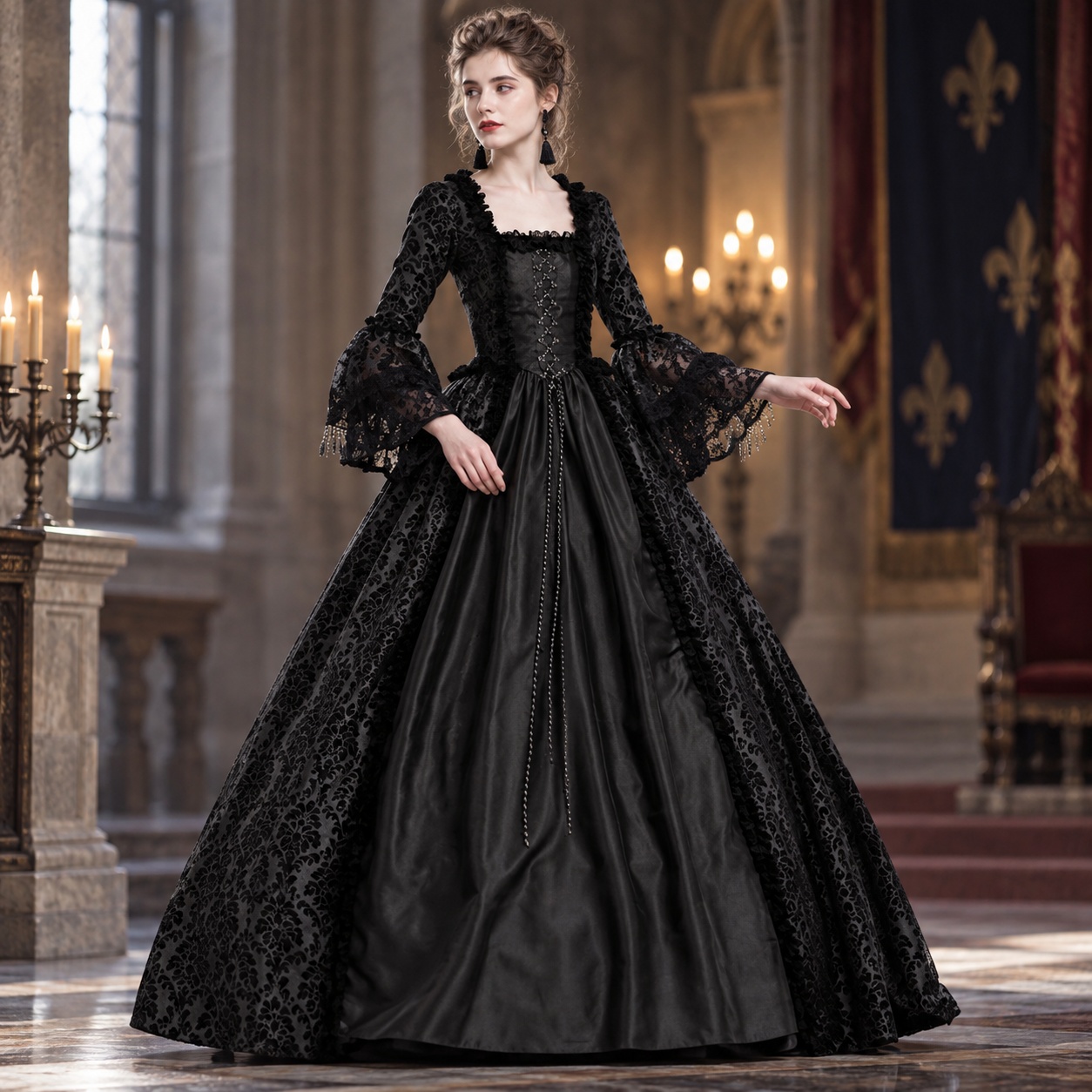 Dresses - Abito lungo patchwork con maniche svasate,