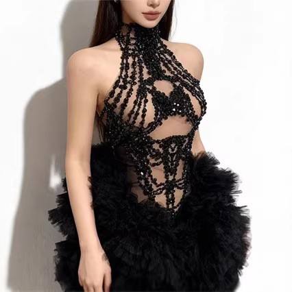 Sparkly Rhinestone Club Party Dress - Mini Abito da Donna Scintillante con