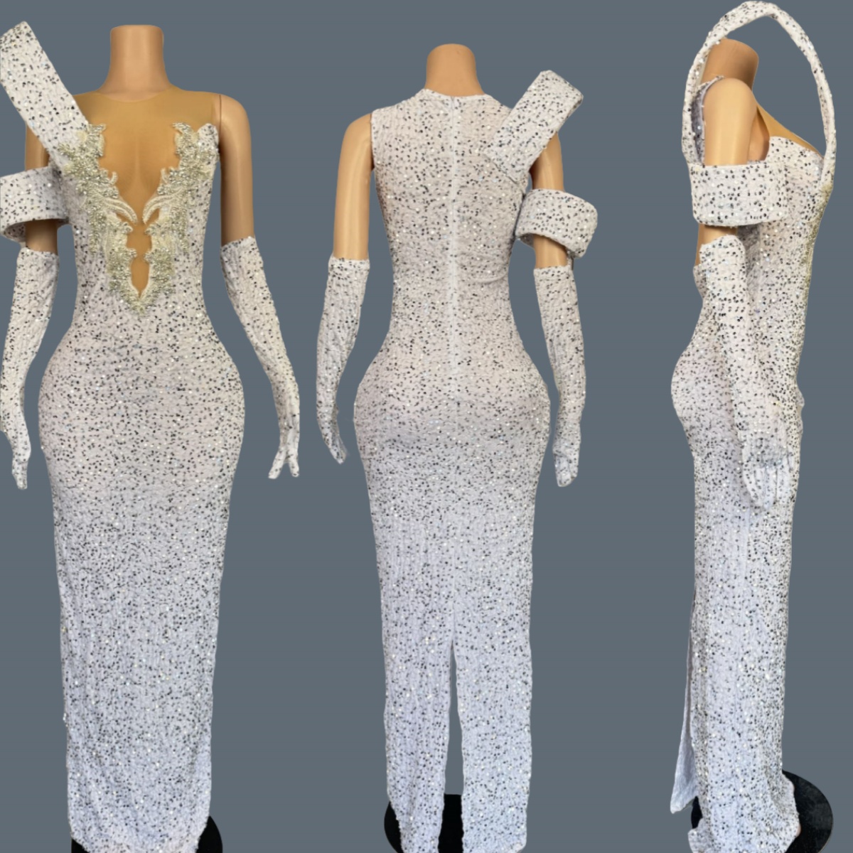 Sparkly Rhinestone Club Party Dress - Abito Lungo Scintillante con Strass e
