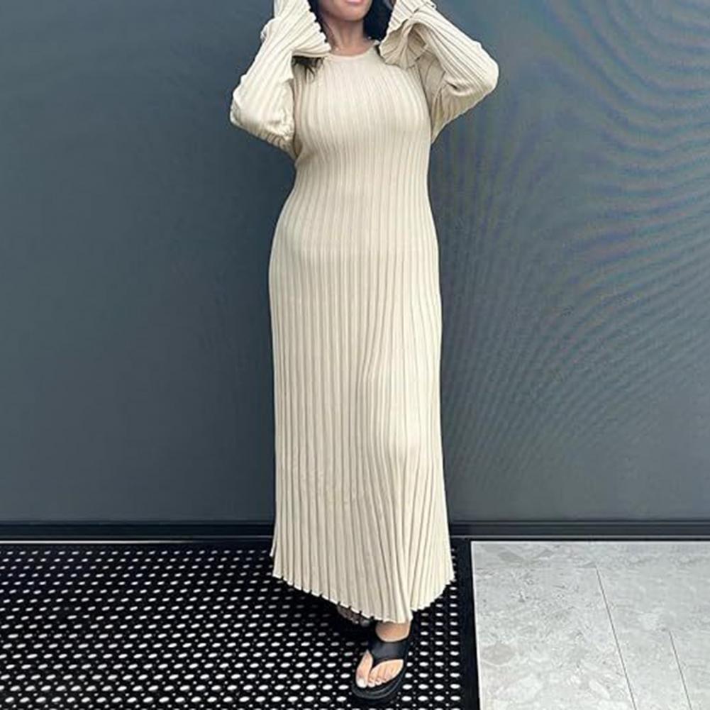 Bodycon Long Sleeve Ribbed Dress - Abito in maglia a costine da