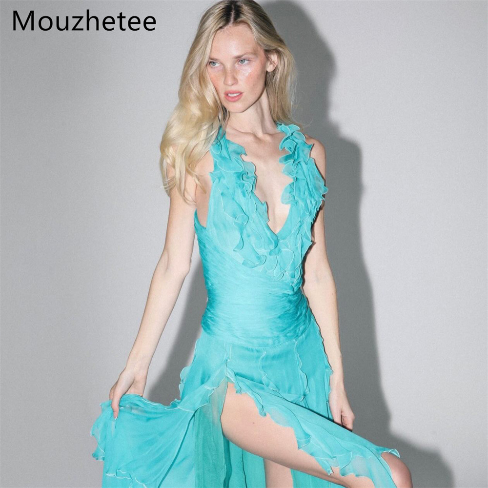 Elegant Satin Evening Gown Split - Mouzhetee Abito da sera semplice a