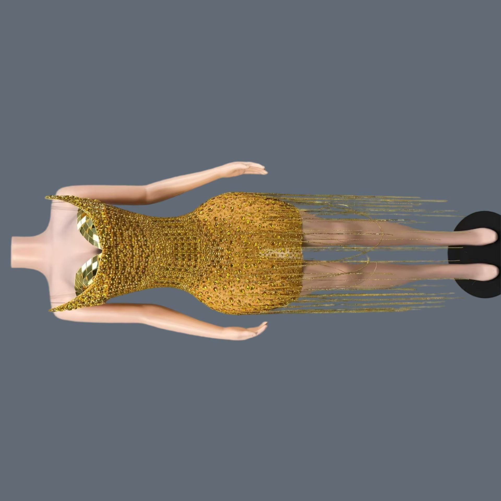 Sparkly Rhinestone Club Party Dress - Abito da Cocktail di Lusso Dorato