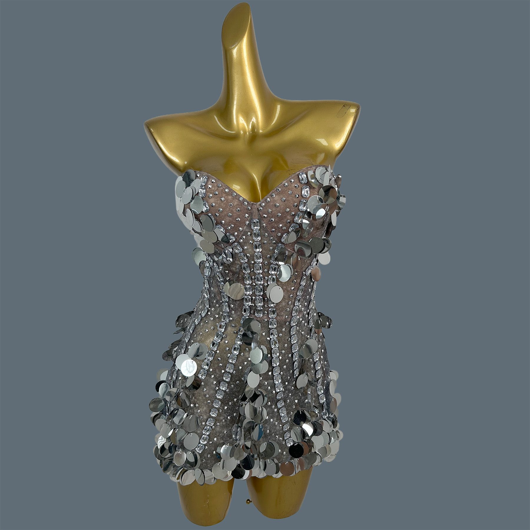 Sparkly Rhinestone Club Party Dress - Abito Mini da Donna Senza Spalline