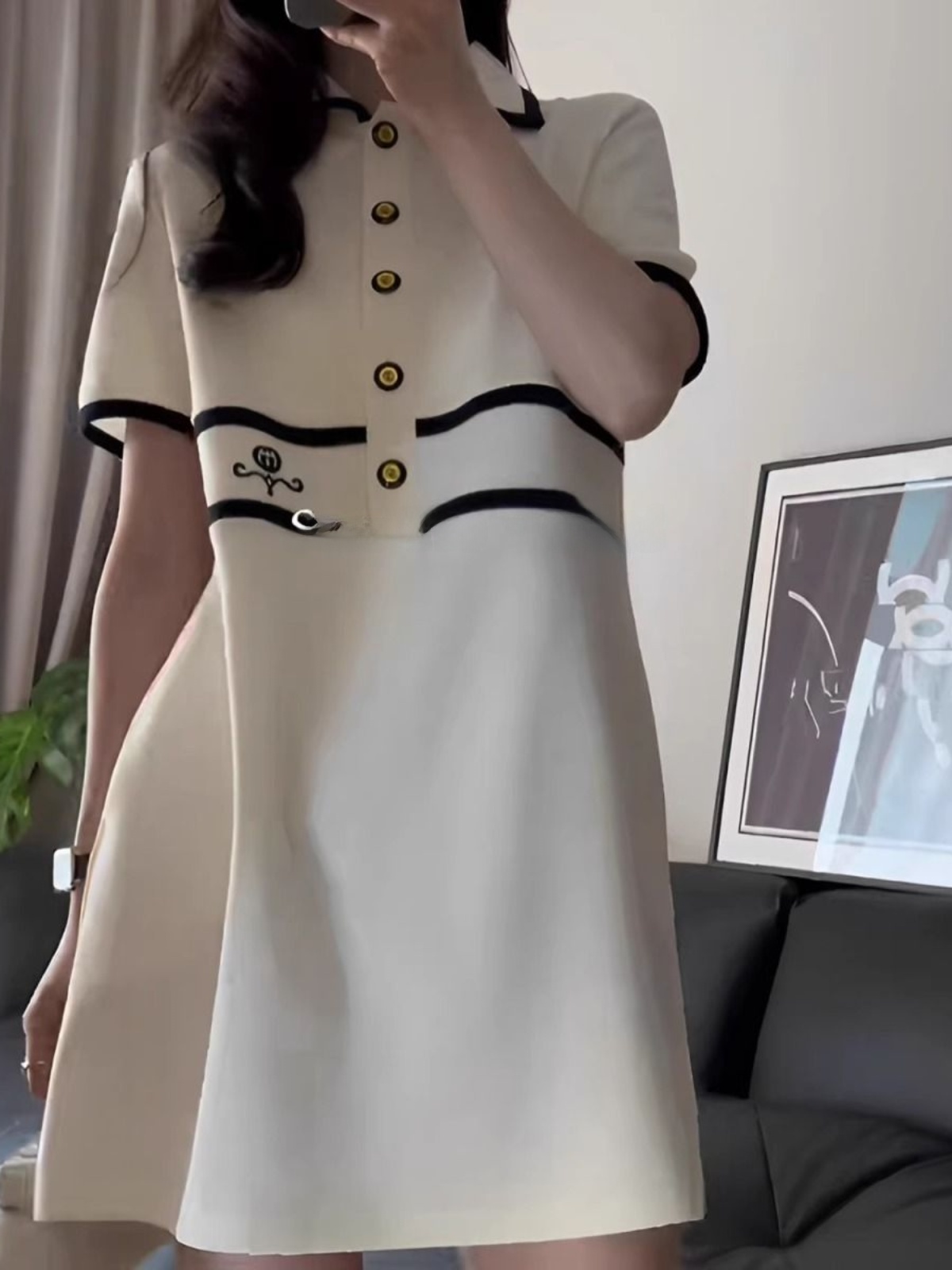 Korean Style A Line Shirt Dress - Abito a maniche corte con colletto