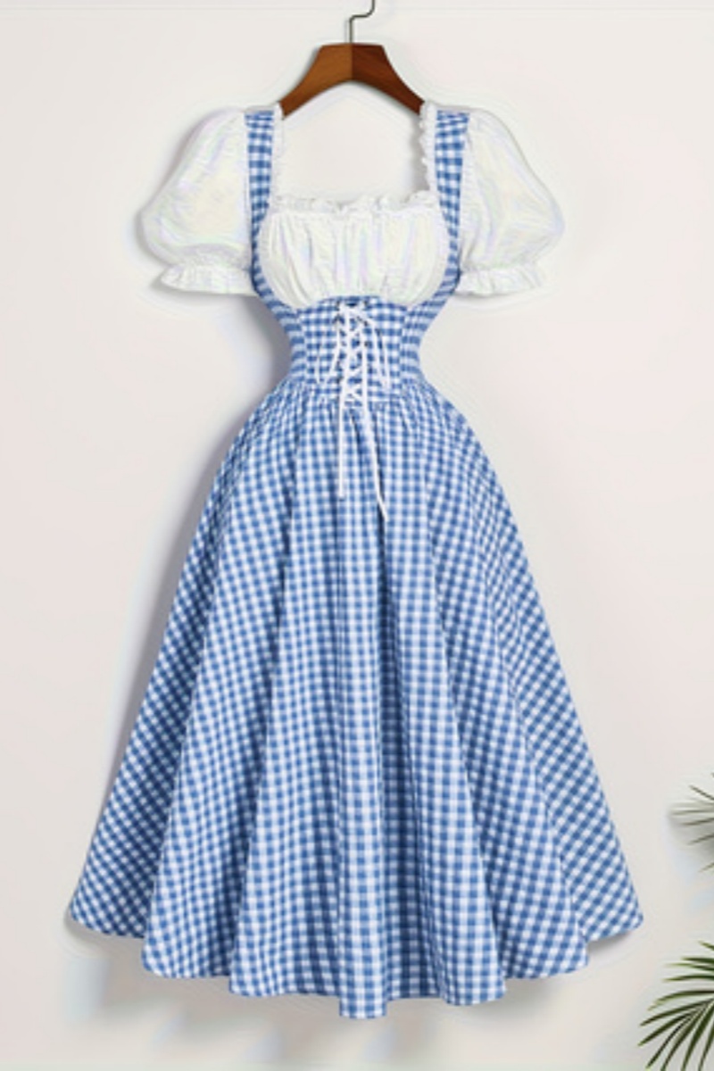 French Vintage Floral Midi Dress - Abito da donna alla moda con