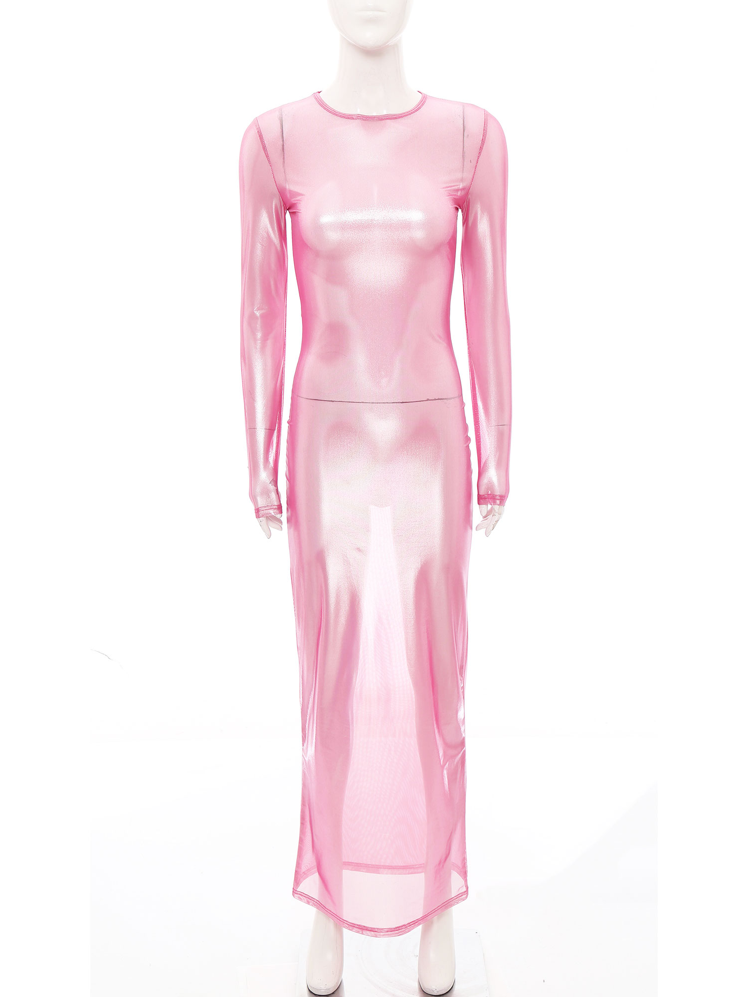 Sexy Mesh Sheer Bodycon Dress - Abito lungo trasparente metallizzato lucido da