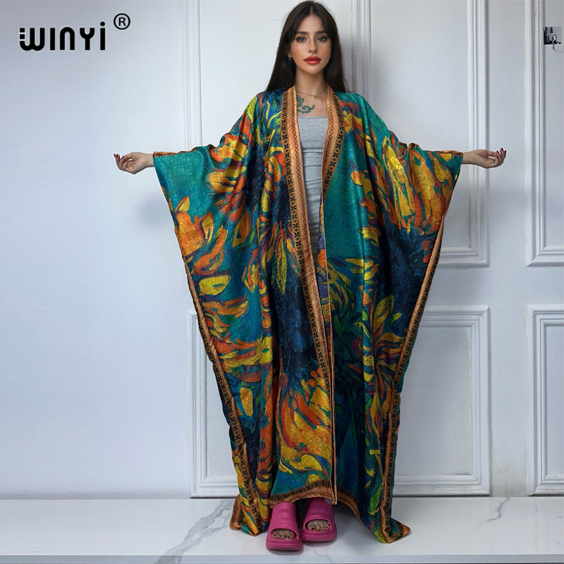 Boho Summer Beach Maxi Dress - WINYI cappotto aperto con stampa boho