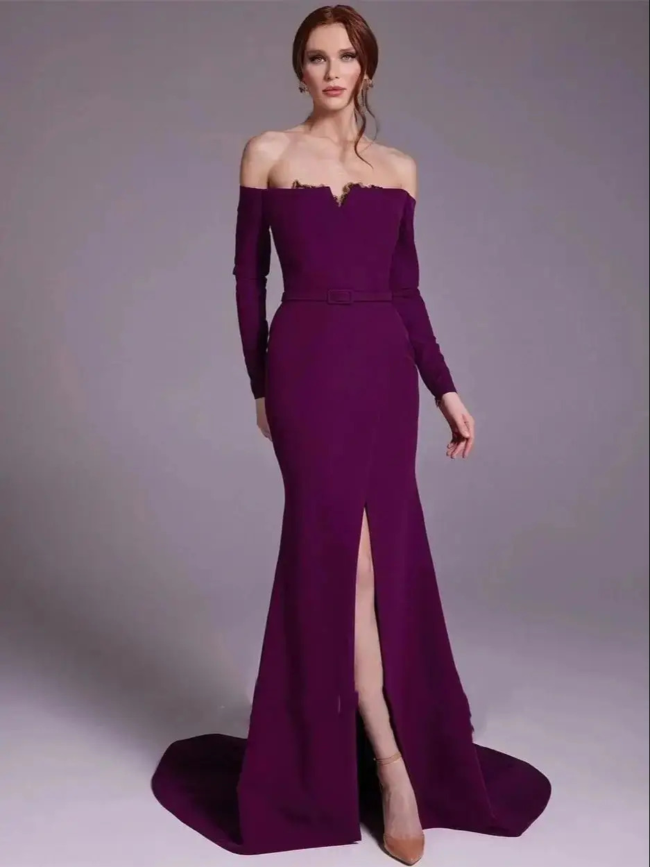 Elegant Satin Evening Gown Split - Elegante abito da sera arabo in