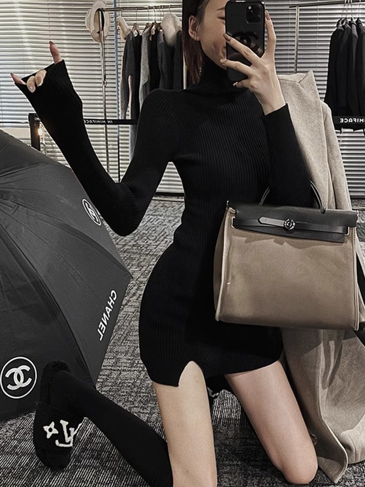 Abito mini aderente da donna,  - Bodycon Long Sleeve Ribbed Dress recensione e prezzo