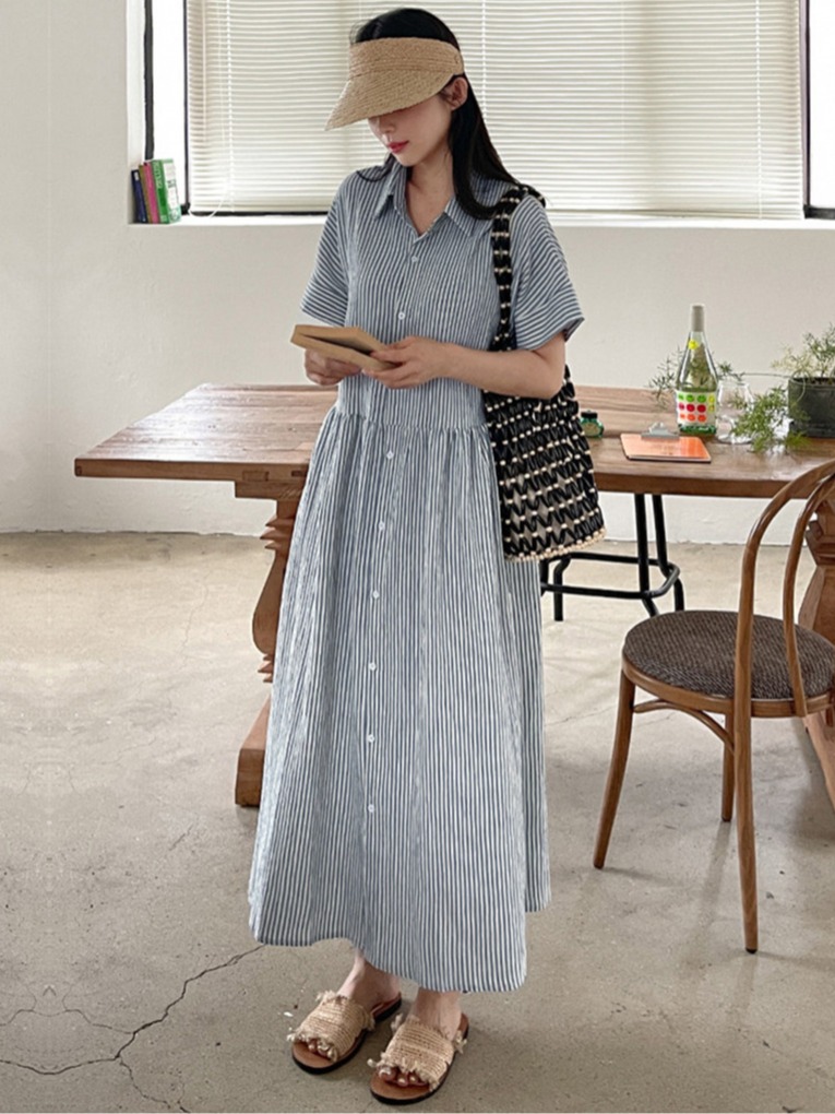 Abito chemisier a righe stile  - Casual Loose Linen Shirt Dress recensione e prezzo