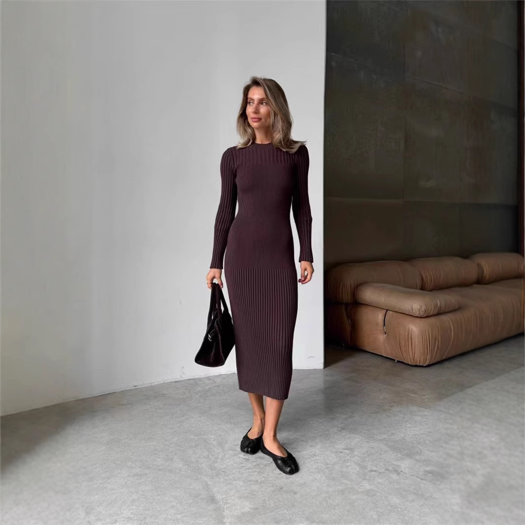 2025 Primavera Bianco Cachi Ne - Bodycon Long Sleeve Ribbed Dress recensione e prezzo