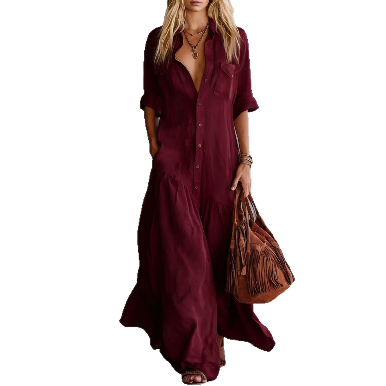 Abito Camicia Lungo Estivo da  - Casual Loose Linen Shirt Dress recensione e prezzo