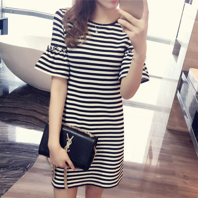 Abito estivo a righe da donna, - Korean Style A Line Shirt Dress recensione e prezzo