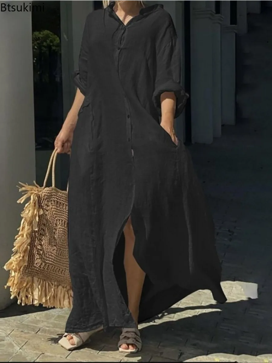 Abito Lungo Casual da Donna in - Casual Loose Linen Shirt Dress recensione e prezzo