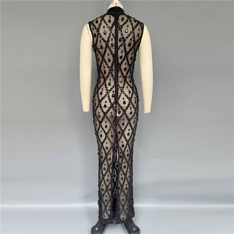 Abito da Sera Nero Brillante S - Sexy Mesh Sheer Bodycon Dress recensione e prezzo