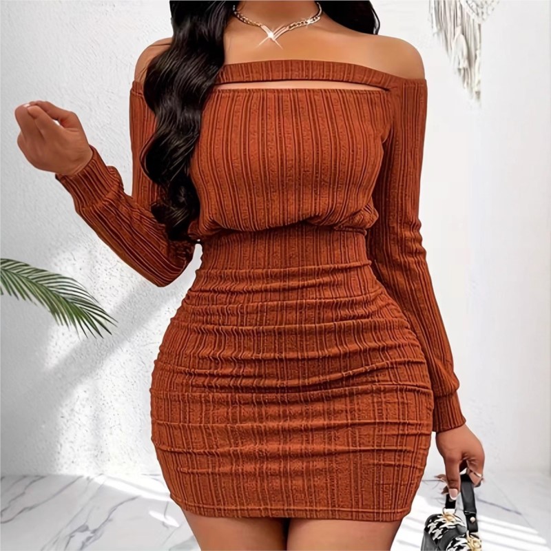 Abito da donna alla moda prima - Bodycon Long Sleeve Ribbed Dress recensione e prezzo