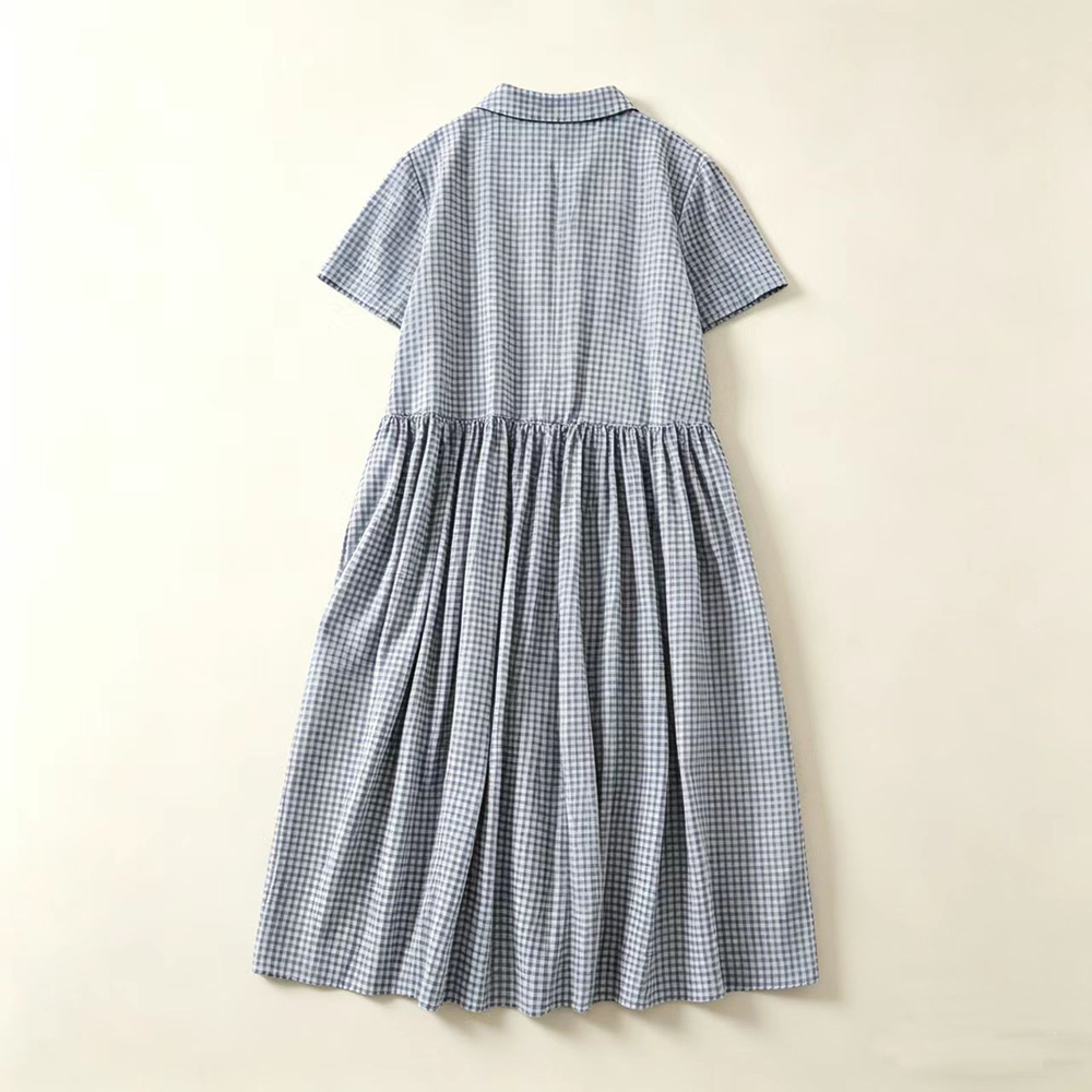 Abito Midi a Quadri Blu con Co - Casual Loose Linen Shirt Dress recensione e prezzo