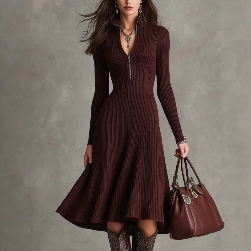 Abito midi in maglia a coste d - Bodycon Long Sleeve Ribbed Dress recensione e prezzo