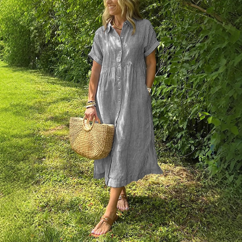 Abito a Camicia a Righe da Don - Casual Loose Linen Shirt Dress recensione e prezzo