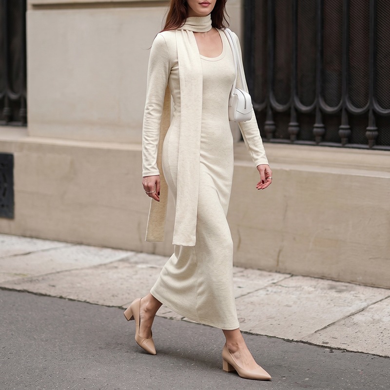 Abito lungo elegante da donna  - Bodycon Long Sleeve Ribbed Dress recensione e prezzo