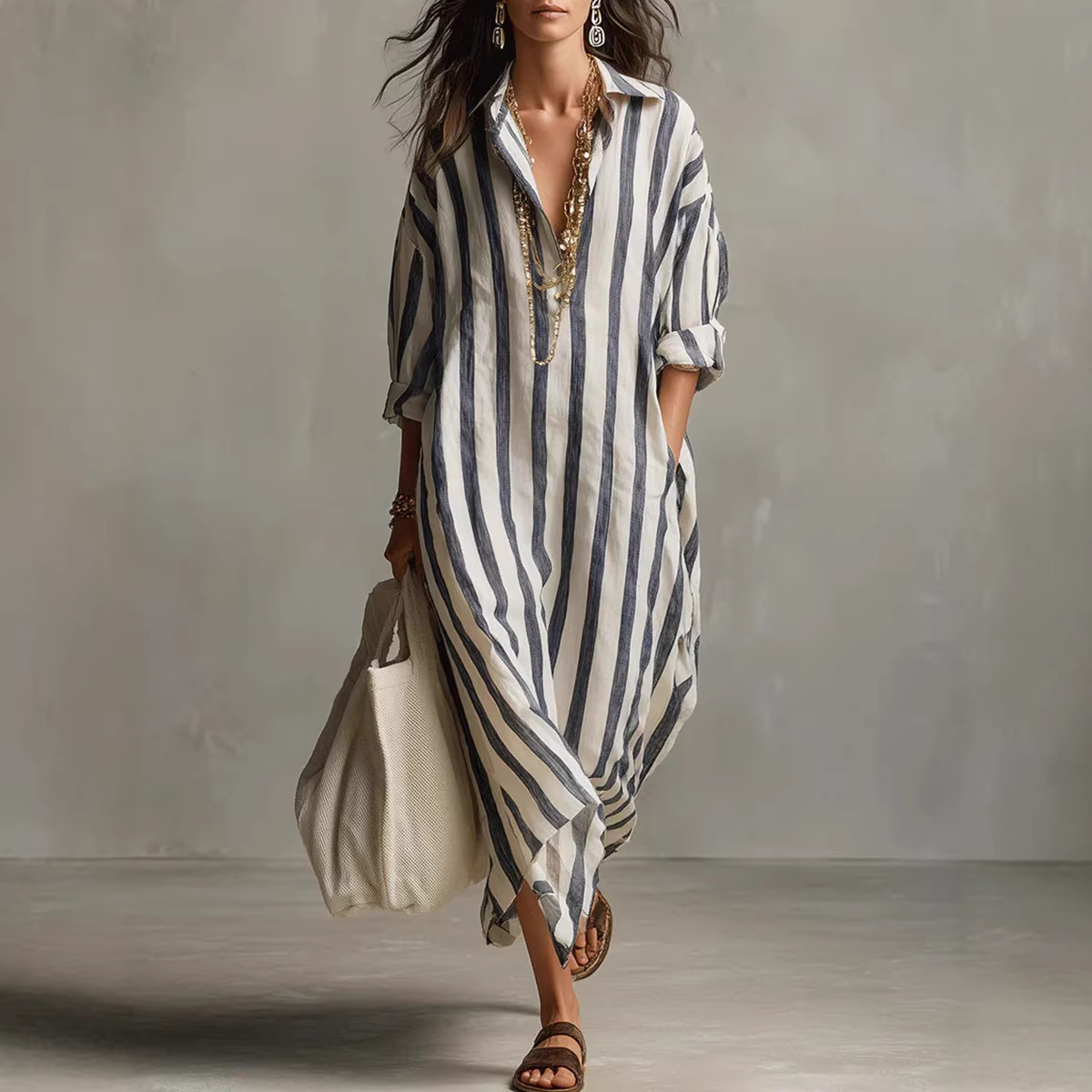 Abito lungo estivo elegante in - Casual Loose Linen Shirt Dress recensione e prezzo
