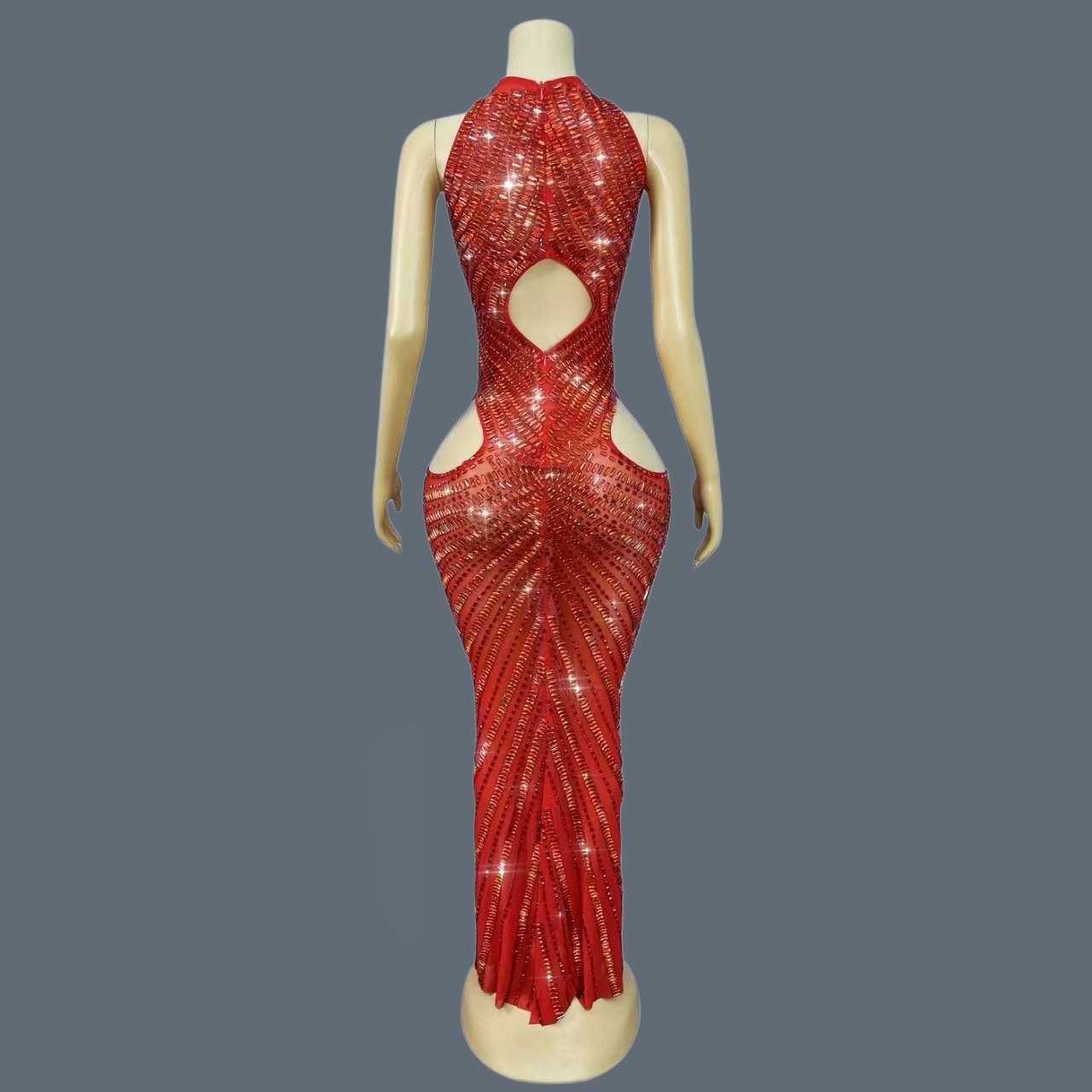 Abito da Sera di Lusso Rosso c - Sparkly Rhinestone Club Party Dress recensione e prezzo