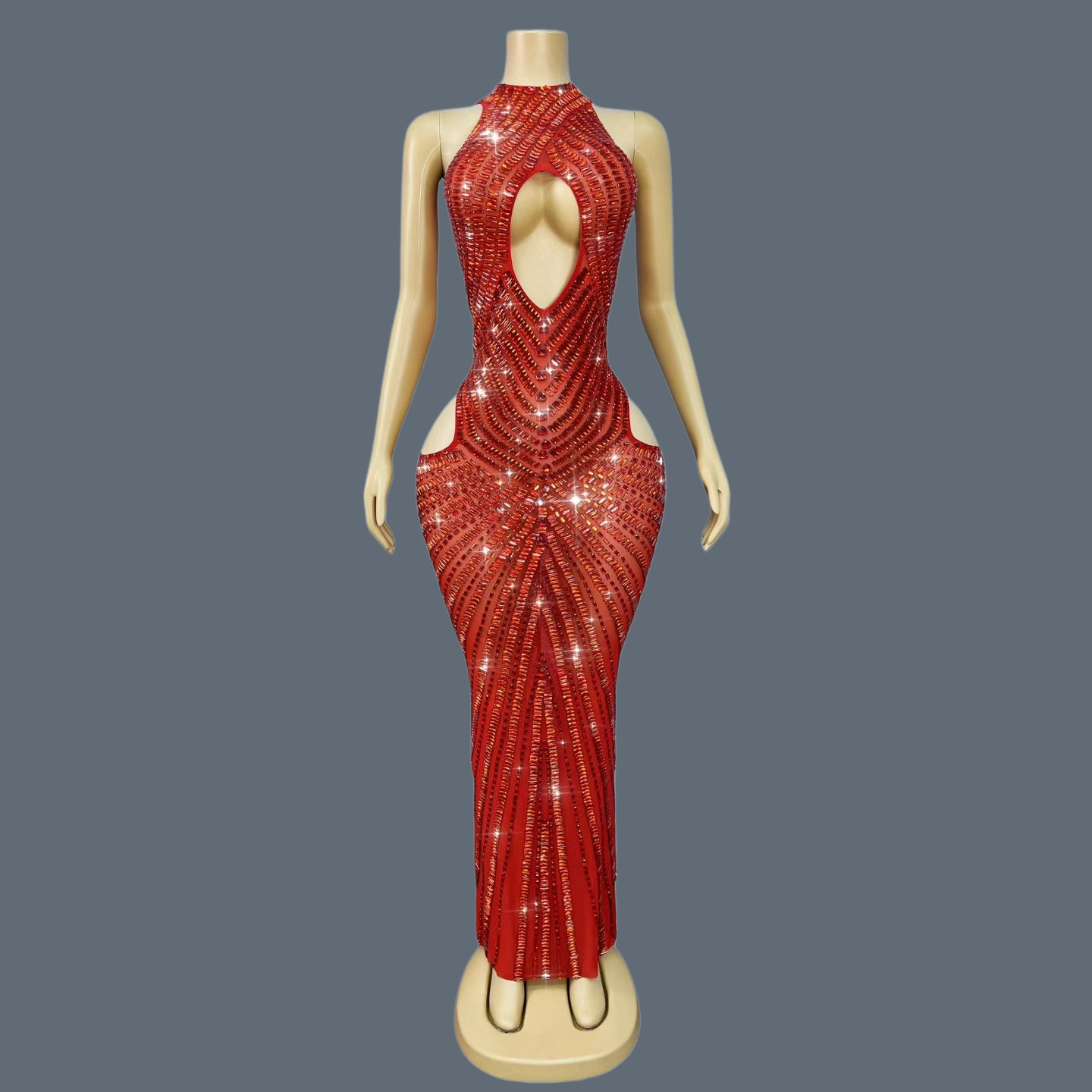 Abito da Sera di Lusso Rosso c - Sparkly Rhinestone Club Party Dress recensione e prezzo